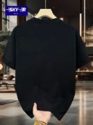 Baskılı Oversize Bisiklet Yaka T-shirt - Siyah resmi